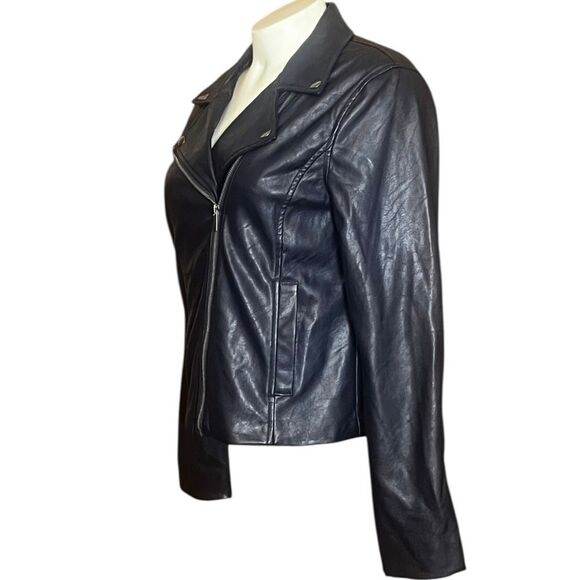 Popsugar Blue Faux Leather Biker Motorcycle Zip Up Jacket S - Picture 4 of 10